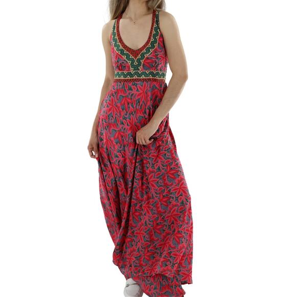 Ariana Floral Silk Sateen Maxi Dress in Red Floral size Small - Picture 1 of 6